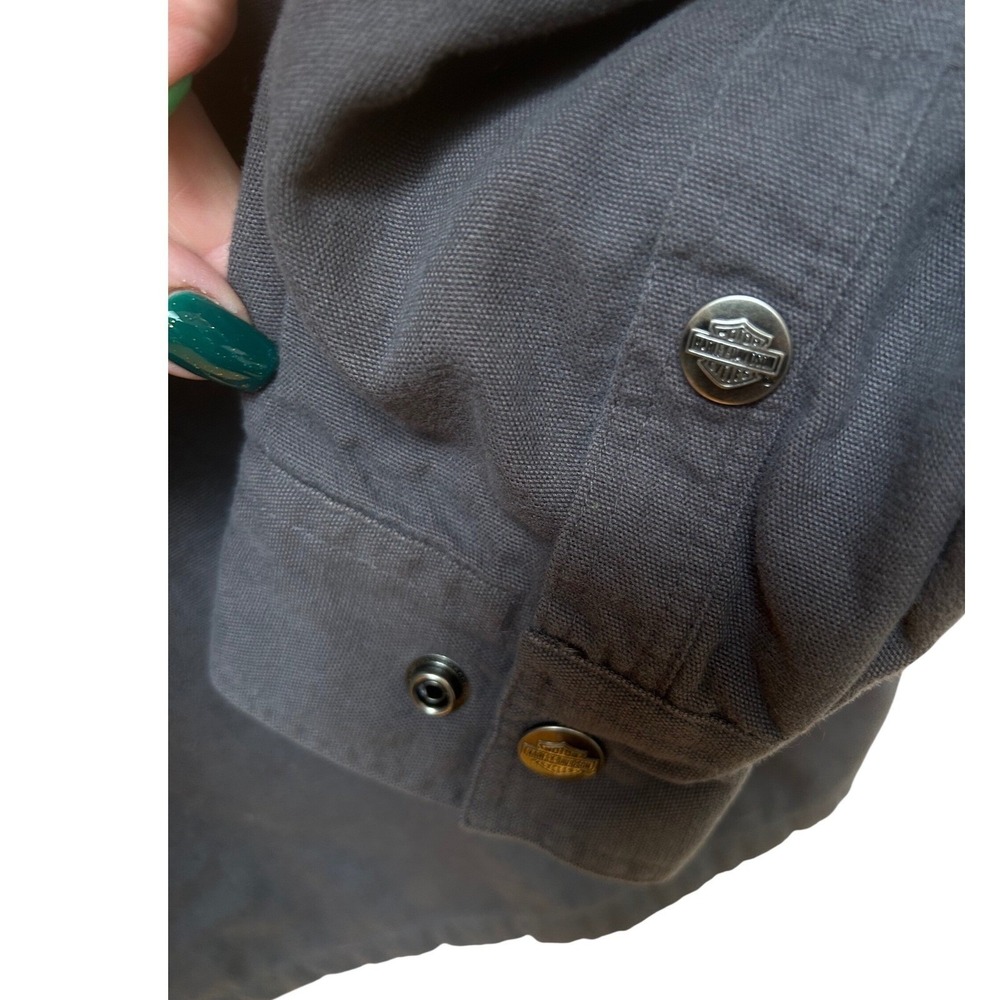 Harley-Davidson Rare 2007 Mens Canvas Flannel Lined Shirt Jacket  Gray‎ Large - Picture 6 of 9